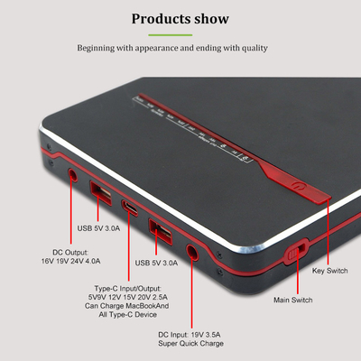 Tipo-c portatile backup del taccuino del palladio 65W 100W di batteria della Banca 40000mah 24V di potere del computer portatile